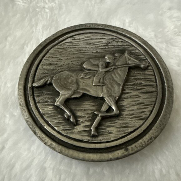 Vintage  Round Horse and Rider Belt Buckle 2.5in HTF - Picture 6 of 8